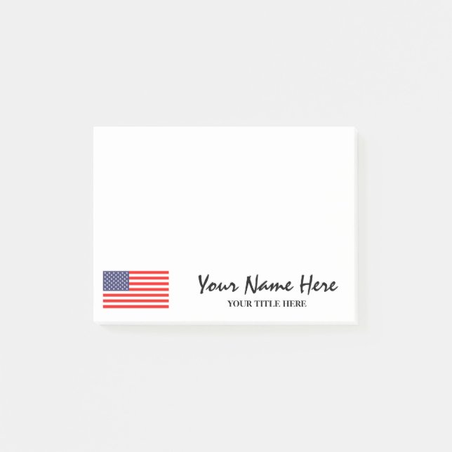 Personalized name & title patriotic American flag Post-it Notes (Front)