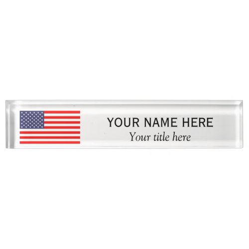 Personalized name title patriotic American US flag Name Plate