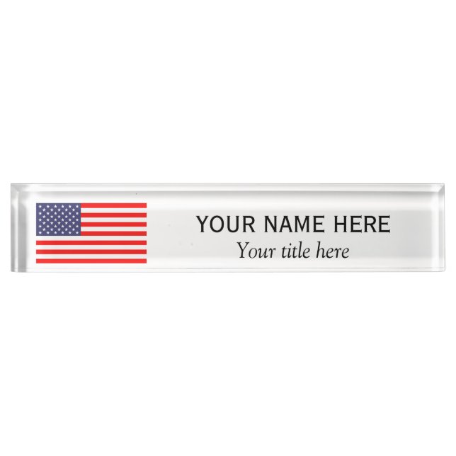 Personalized name title patriotic American US flag Name Plate (Front)