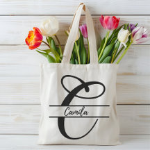 personalized name tote bag, custom letter C gift 