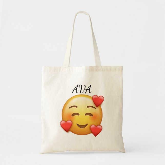 Personalized Name Tote Bag with Hearts Emoji (Front)
