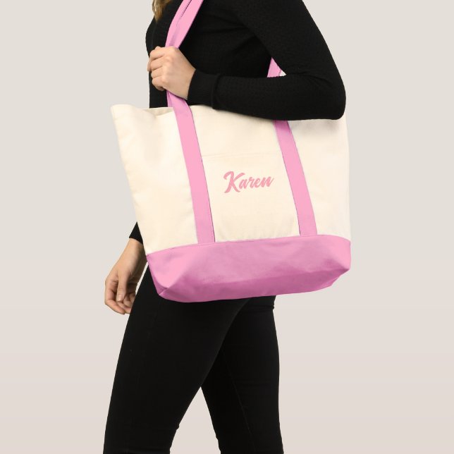 Personalized Name Tote, Chic Pink Minimalistic Tote Bag (Front (Product))