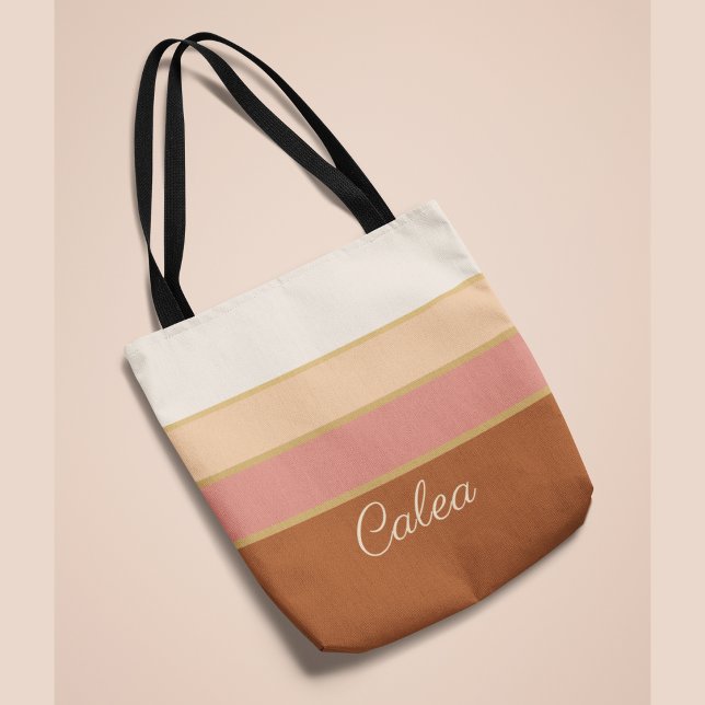 Personalized Name Tote Elegant Dusty Rose Striped  Bag (Creator Uploaded)