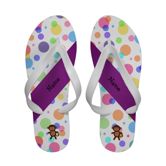 Personalized name toy monkey rainbow polka dots flip flops