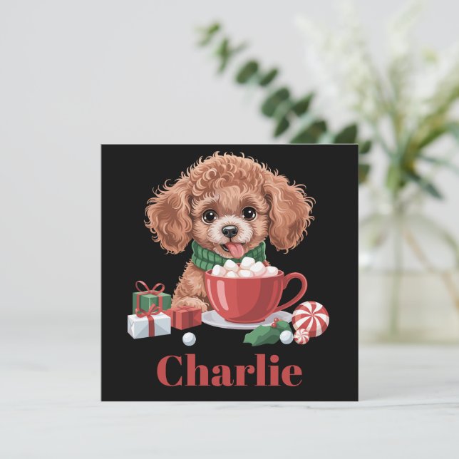 Personalized Name Toy Poodle Dog Lover Christmas  Holiday Card (Standing Front)