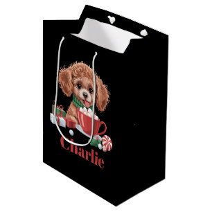 Personalized Name Toy Poodle Dog Lover Christmas Medium Gift Bag