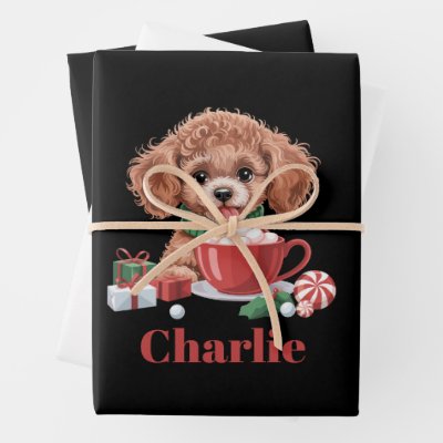 Personalized Name Toy Poodle Dog Lover Christmas  Wrapping Paper Sheets