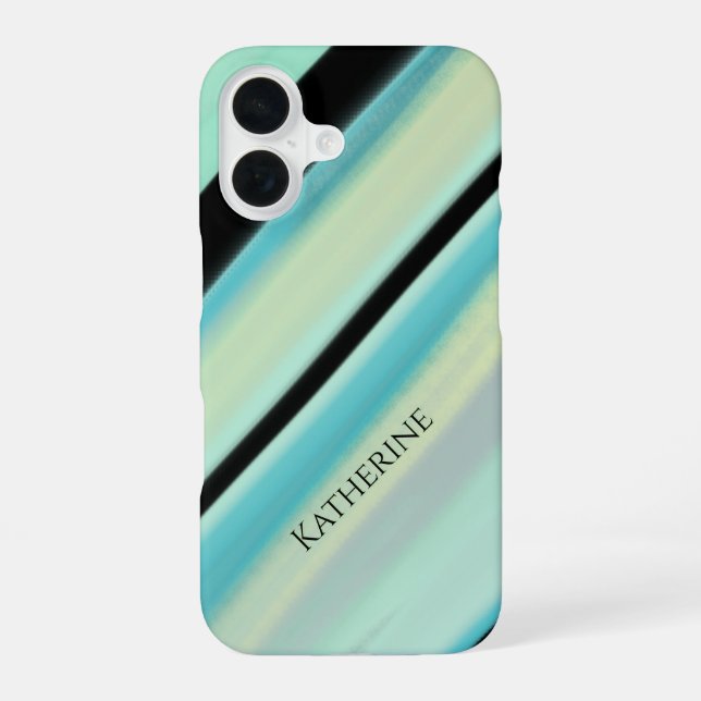 Personalized Name Tranquil Turquoise Stripes  iPhone Case (Back)