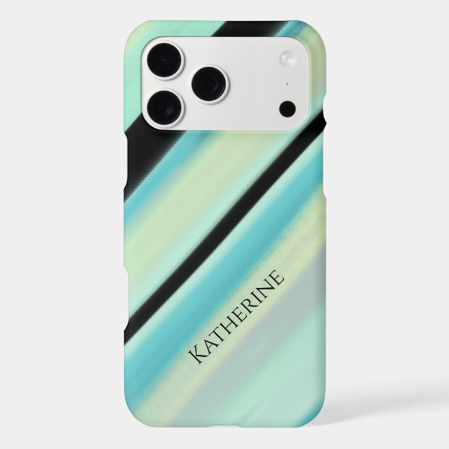 Personalized Name Tranquil Turquoise Stripes  iPhone Case (Back)