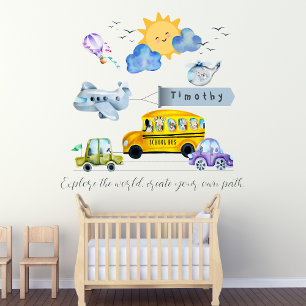 Personalized Name Transportation Bus Plane Car Wall Decal