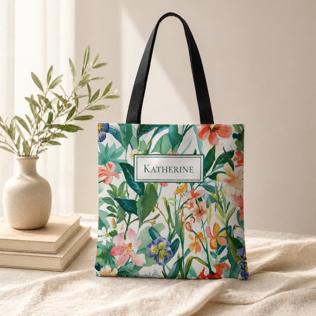 Personalized Name Tropical Floral Tote Bag (Creator Uploaded)