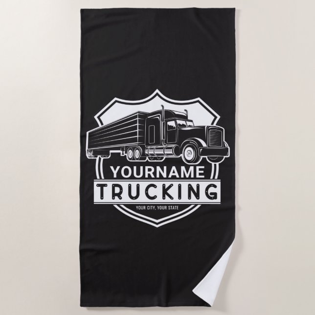Personalized NAME Trucking Big Rig Semi Trucker  Beach Towel (Front)