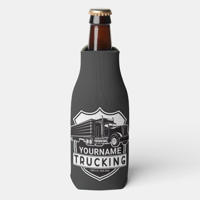 Personalized NAME Trucking Big Rig Semi Trucker   Bottle Cooler (Bottle Front)