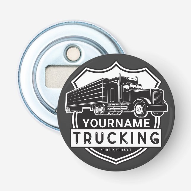 Personalized NAME Trucking Big Rig Semi Trucker  Bottle Opener (Front)