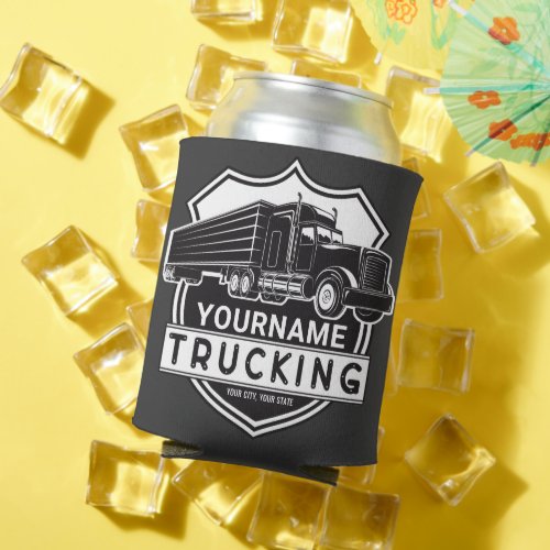 Personalized NAME Trucking Big Rig Semi Trucker   Can Cooler