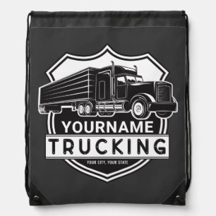 Personalized NAME Trucking Big Rig Semi Trucker Drawstring Bag