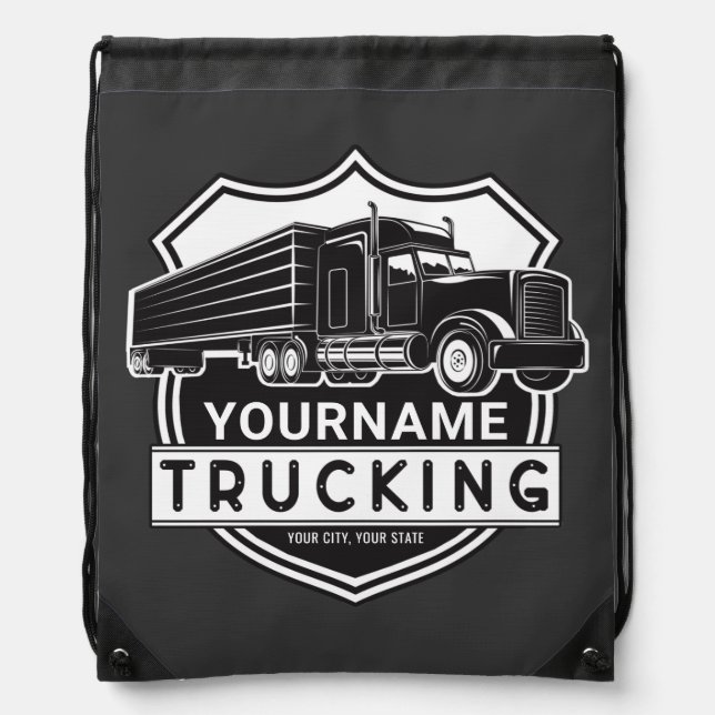 Personalized NAME Trucking Big Rig Semi Trucker  Drawstring Bag (Front)