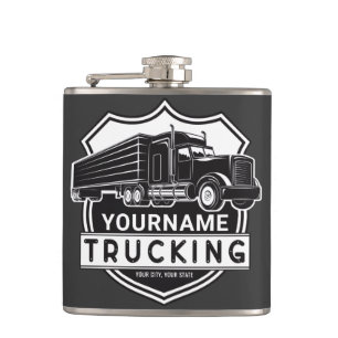 Personalized NAME Trucking Big Rig Semi Trucker Flask