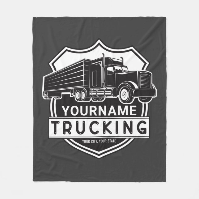 Personalized NAME Trucking Big Rig Semi Trucker   Fleece Blanket (Front)