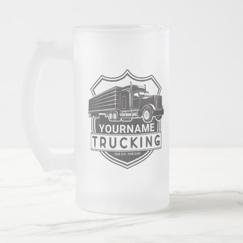 Personalized NAME Trucking Big Rig Semi Trucker  Frosted Glass Beer Mug