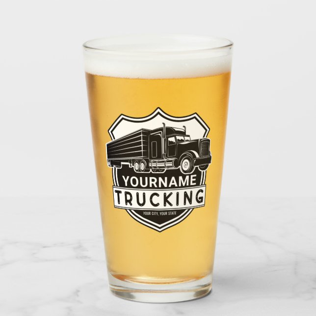Personalized NAME Trucking Big Rig Semi Trucker   Glass (Front Filled)