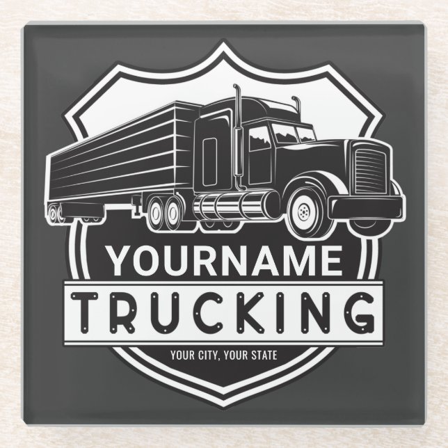 Personalized NAME Trucking Big Rig Semi Trucker  Glass Coaster (Front)