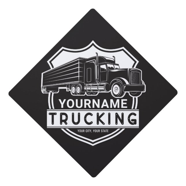Personalized NAME Trucking Big Rig Semi Trucker   Graduation Cap Topper (Front)
