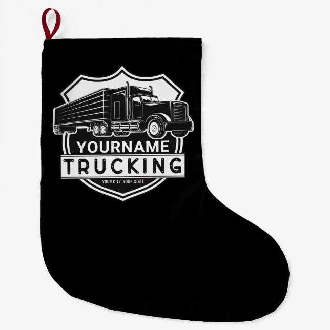 Personalized NAME Trucking Big Rig Semi Trucker   Large Christmas Stocking (Front)