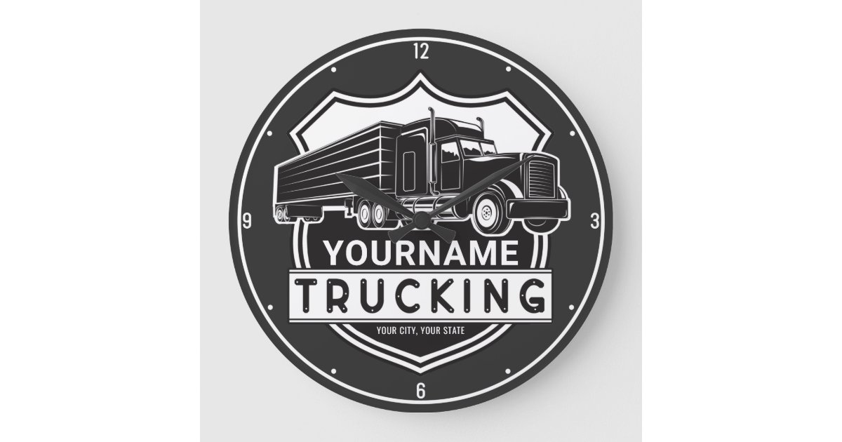 Personalized NAME Trucking Big Rig Semi Trucker Large Clock | Zazzle