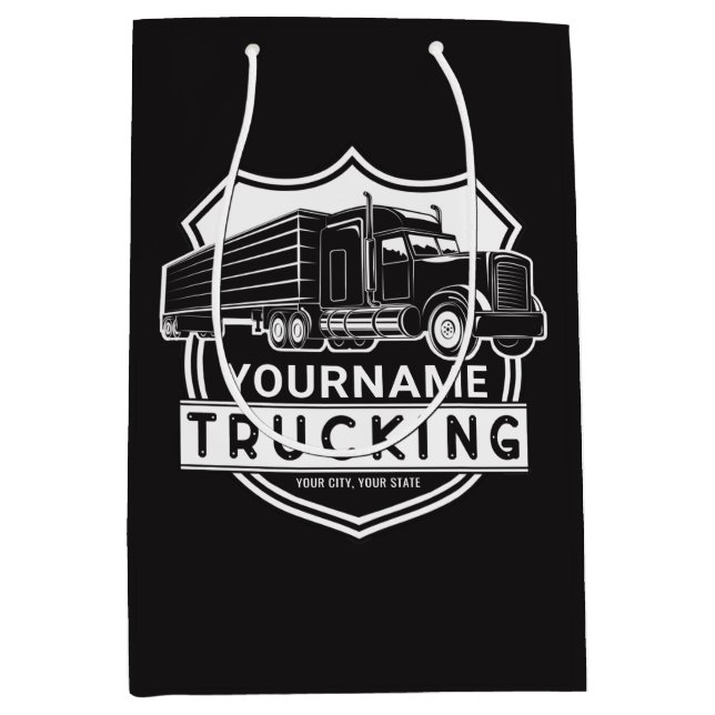 Personalized NAME Trucking Big Rig Semi Trucker   Medium Gift Bag (Front)