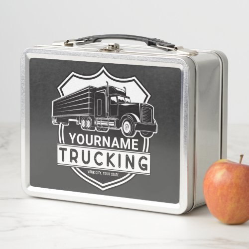 Personalized NAME Trucking Big Rig Semi Trucker  Metal Lunch Box