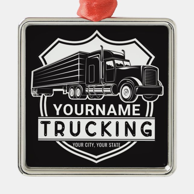 Personalized NAME Trucking Big Rig Semi Trucker  Metal Ornament (Front)