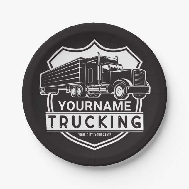 Personalized NAME Trucking Big Rig Semi Trucker  Paper Plates (Front)
