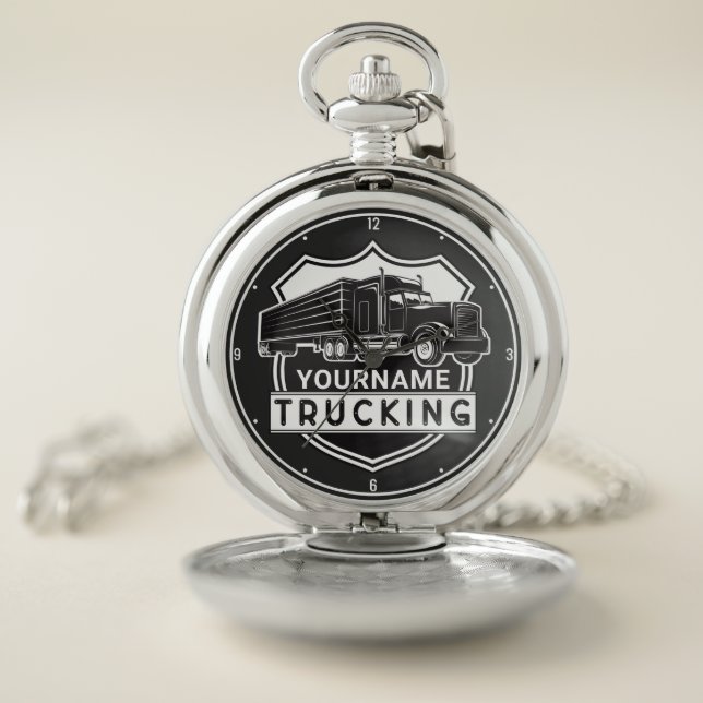 Personalized NAME Trucking Big Rig Semi Trucker Pocket Watch (Inside)