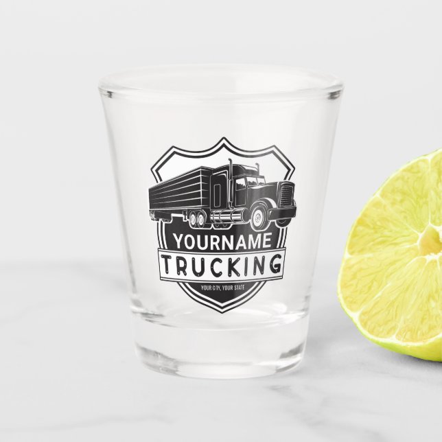 Personalized NAME Trucking Big Rig Semi Trucker  Shot Glass (Front)