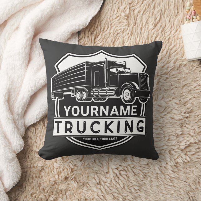 Personalized NAME Trucking Big Rig Semi Trucker  Throw Pillow (Blanket)