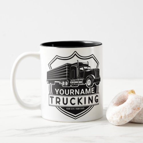 Personalized NAME Trucking Big Rig Semi Trucker  Two_Tone Coffee Mug