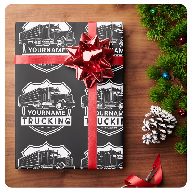 Personalized NAME Trucking Big Rig Semi Trucker  Wrapping Paper (Creator Uploaded)