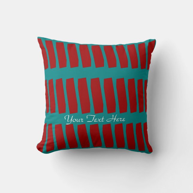 Personalized Name Turquoise and Brick Square Throw Pillow (Front)