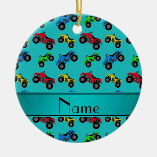Personalized name turquoise atv pattern ceramic ornament