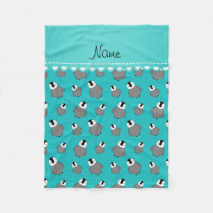 Personalized name turquoise baby penguins fleece blanket