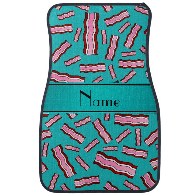 Personalized name turquoise bacon pattern car mat (Front)