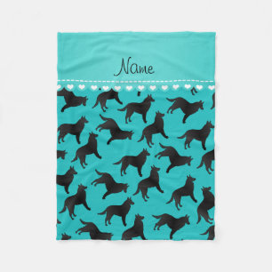 Personalized name turquoise belgian sheepdog fleece blanket