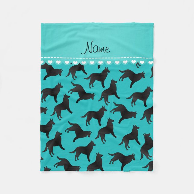 Personalized name turquoise belgian sheepdog fleece blanket (Front)