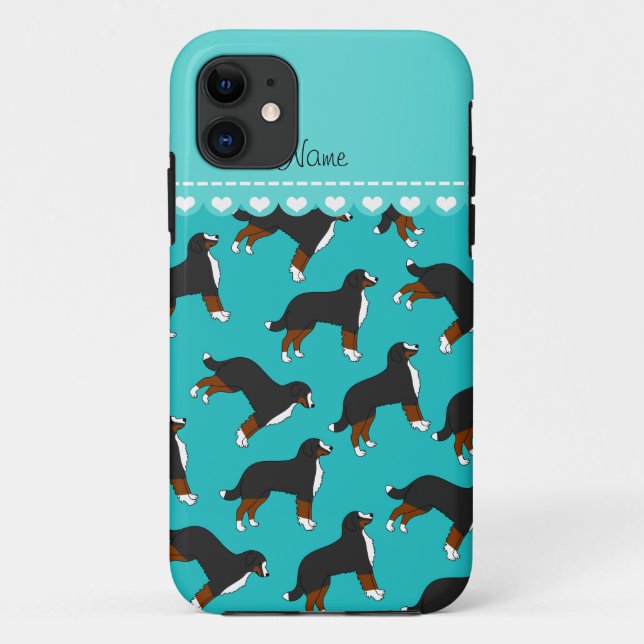 Personalized name turquoise Bernese Mountain dogs Case-Mate iPhone Case (Back)