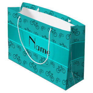 Personalized name turquoise bicycles large gift bag
