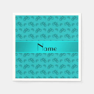 Personalized name turquoise bicycles napkins