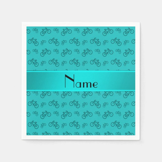 Personalized name turquoise bicycles napkins (Front)