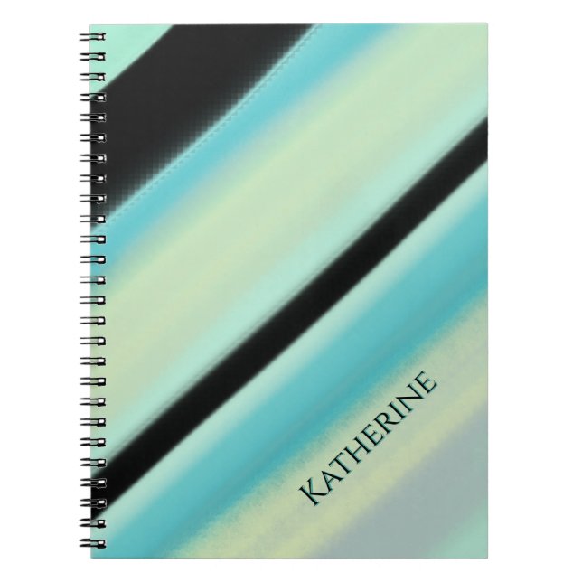 Personalized Name Turquoise Black Stripes  Notebook (Front)