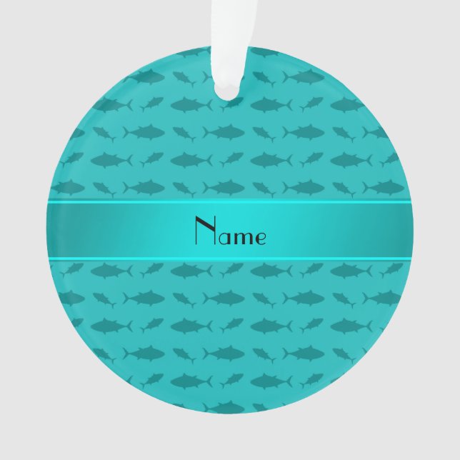 Personalized name turquoise bluefin tuna pattern ornament (Front)